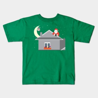 Santa Claus Sending a drone with a gift box Kids T-Shirt